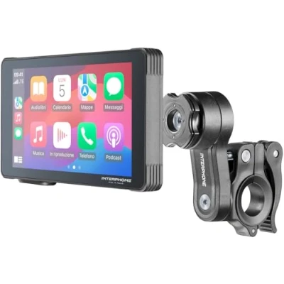 Afbeelding van INTERPHONE Carplay motorfiets display Android met stuurhouder, kan worden gebruikt Quiklox auto en motorhouders