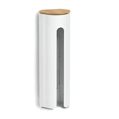 Afbeelding van Zeller wattenschijf houder wand kunststof/bamboe wit 8 x 7 25 cm Opbergbox