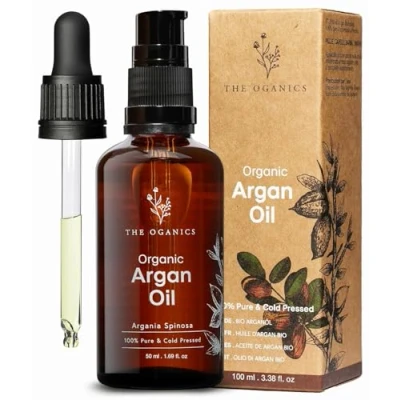 Afbeelding van The Oganics Arganolie uit Marokko 100% Puur, Natuurlijk en Koudgeperst Voedt, Hydrateert Beschermt Huid, Haar Nagels Huid Tegen Veroudering, Veganistisch Dierproefvrij, Arganolie, Glazen Fles + Pipet, 50 ml