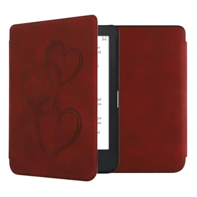 Afbeelding van kwmobile e reader hoesje compatibel met Kobo Clara 2E Kunstleren ereader cover stand Abstract hart in donkerrood