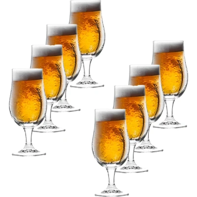 Afbeelding van Excellent Houseware Bierglazen op voet 8x stuks glas 370 ml speciaal bier bierglas