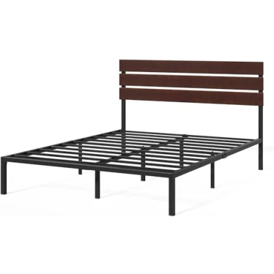 Afbeelding van Zinus Figari Bed 140 x 200 cm, hoogte 31 met opbergruimte onder het bed, duurzaam bamboe en metalen platformbedframe lattenhoofdeinde, bruin zwart