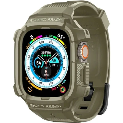 Afbeelding van Hoes: Spigen Rugged Armor Pro Case Shockproof/Valbescherming Bumper Groen Siliconen En TPU (zacht) Smart Watch Covers
