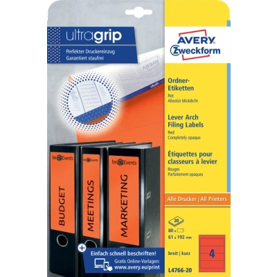 Afbeelding van Rugetiket Avery breed 61x192mm zelfklevend rood