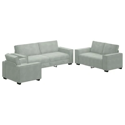 Afbeelding van vidaXL Sofa Stoel Set van 3 Lichtgrijs Fluweel Ergonomisch
