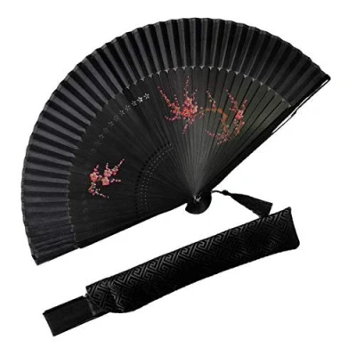 Afbeelding van Eastern Wind Japanse Chinese ventilator Vouwventilator met Bamboe voor Vrouwen, Hand fans vrouwen Bruiloft 8.3 inch (Zwart)