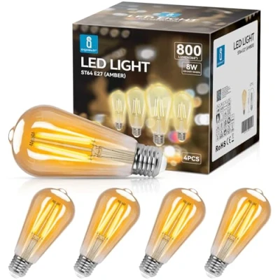 Afbeelding van Aigostar Vintage Edison Gloeilampen 4Pack, E27 8W (80W Equivalent) Gloeilampen, 2200K Warm Witte Retro Perfect Voor Huizen, Bars, Coffeeshops, Binnenplaats, Ect.