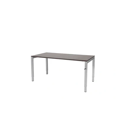 Afbeelding van Cubeo 4 poot bureau, zit/zit hoogte verstelbaar (62 85cm) dmv slinger met 160x80cm logan eiken 25mm blad en aluminium (RAL9006) frame