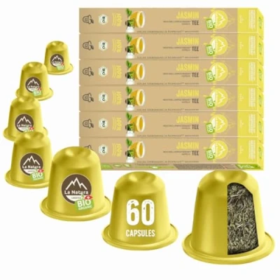 Afbeelding van La Natura Lifestyle BIO JASMIN GROENTE TEE 100% industrieel composteerbare ² theekapsules milieuvriendelijk 60 voor Nespresso®3 capsulemachines