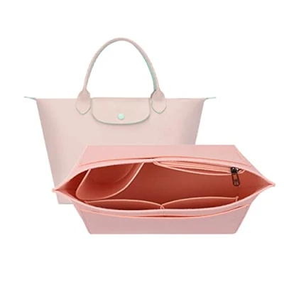 Afbeelding van D.DUO Portemonnee Organizer, Multi Pocket Vilt Handtas Opvouwbare Tote Bag Organizer Insert voor Wallet Longchamp (Roze, Large)..