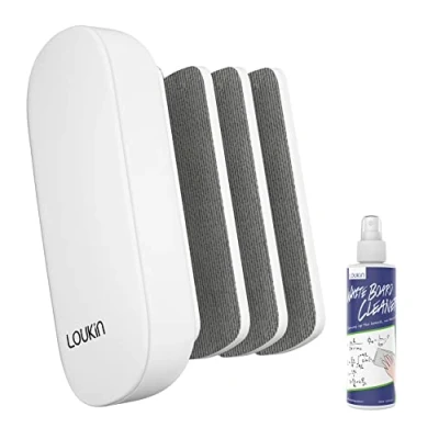 Afbeelding van loukin Vervangbare Dry Erase Eraser, Magnetische Whiteboard Eraser met 3 Vilten Pads, 4 in 1 Glas Erasers (Wit), Gratis 3.4 oz Cleaner Inbegrepen