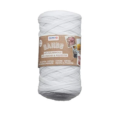 Afbeelding van GLOREX 5 1005 00 Banden macramé, superzacht textielgaren van 60% katoen/40% viscose, voor haken, breien, knopen en textieldesign, 250 g, ca. 125 m, wit