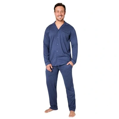 Afbeelding van Herenpyjama set klassieke nachtkleding met lange mouwen en broekjes knopen, gezellige katoenen loungewear M 3XL geschenken voor hem, Donkerblauw, XL