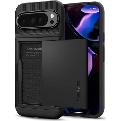 Afbeelding van Spigen Slim Armor CS Hoesje Geschikt voor Google Pixel 9 Pro XL Back Cover met Kaarthouder 2 Pasjes Zwart