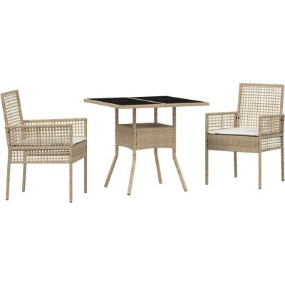 Afbeelding van vidaXL 3 delige Tuin Eettafelset Beige Poly Rattan