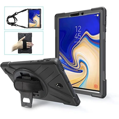 Afbeelding van Gerutek voor Samsung Galaxy Tab S4 Case 10,5 Inch SM T830/T835/T837 Heavy Duty Shockproof Robuuste met 360 roterende standaard, hand/draagriem beschermhoes 2018,