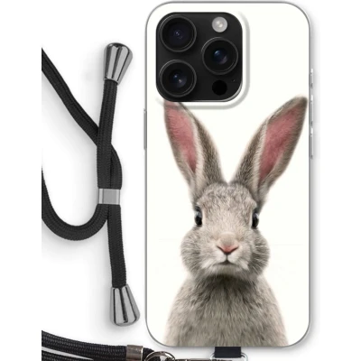Afbeelding van Case Company® hoesje met Koord geschikt voor iPhone 16 Pro Daisy Telefoonhoesje Zwart Bescherming aan alle Kanten en Over de Schermrand