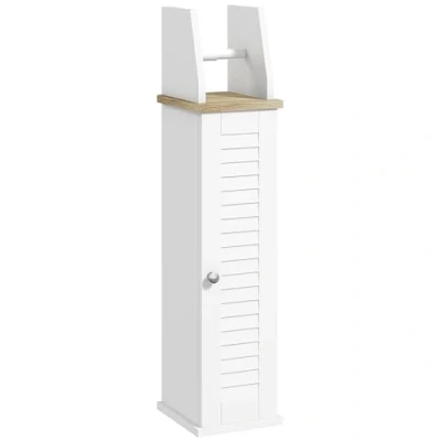 Afbeelding van kleankin Toiletpapierhouder met kast en verstelbare plank, badkamerkast op standaard, modern design, 18 x 20 80 cm, wit