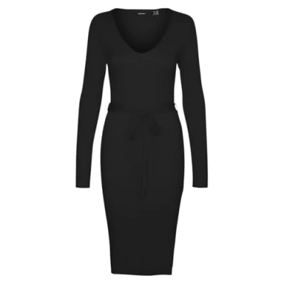 Afbeelding van VERO MODA Vmsaba Rib Ls V hals riem jurk Ga Noos gebreide voor dames, zwart, XXL