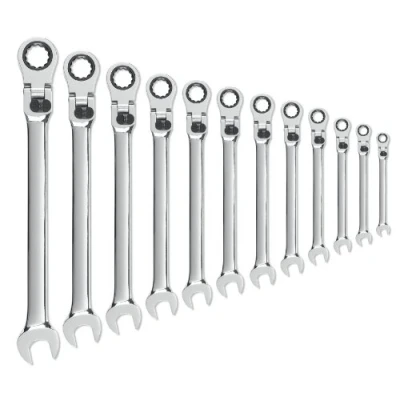 Afbeelding van GearWrench 85698 12 delige XL vergrendeling flex head ratel combinatie moersleutel set metrisch, zilver