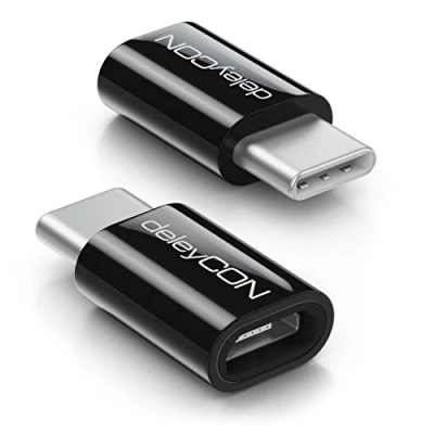 Afbeelding van deleyCON 2 Stuks USB C Adapters Micro Aansluiting naar Stekker voor Opladen en Synchroniseren Apple Samsung Google Huawei Xiaomi Smartphone Tablet Laptop Adapter Zwart