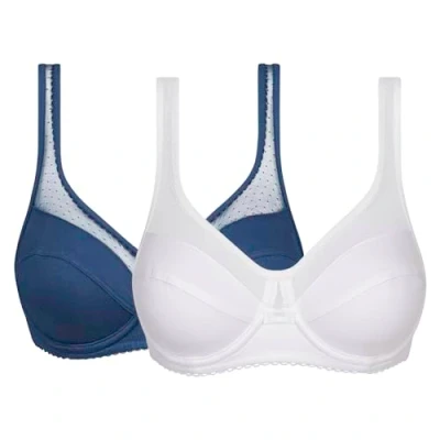 Afbeelding van DIM Generous Damesbeha met beugels, biologisch katoen, comfortabel, 2 stuks, Blauw/Wit, 80D