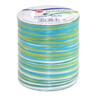Afbeelding van Cadeaulint Bast 50 m turquoise assortiment.