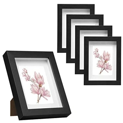 Afbeelding van EUGAD Set van 5 fotolijsten fotogalerij, diepe lijst voor objecten tot 1,5 cm, houten met papier passepartout, glasplaat, 3D objectlijst, wit, 13 x 18 cm