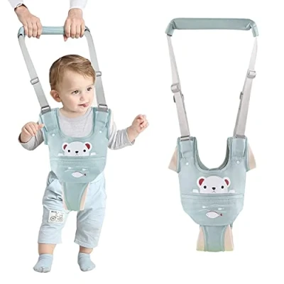 Afbeelding van IULONEE Verstelbare Baby Wandelen Harnas Handvat met Afneembaar Kruis Loophulp Staan lopen leren Helper Wandelaar Veiligheidslijn voor Babywandelaars van 9 24 Maanden (Groente Beer)
