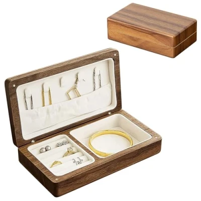 Afbeelding van Sieradendoosje van hout, sieradendoos fluweel met deksel, houten klein, sieradenkoffer, vintage voor dames (zwarte walnoot)