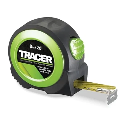 Afbeelding van TRACER 8m auto lock meetlint (nylon gecoate met magnetische haak en functie)