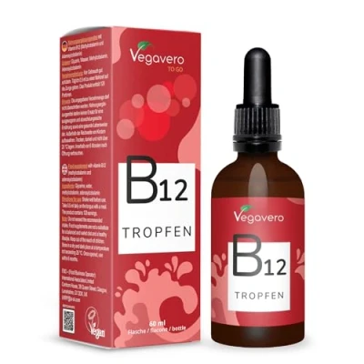 Afbeelding van Vegavero Vitamine B12 druppels 60 ml zonder alcohol Actieve vormen: 80% methyl &amp; 20% adenosylcobalamine 500 µg vloeistof Laboratorium getest en bewaarmiddelen