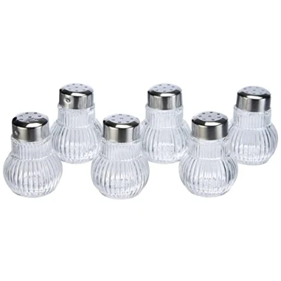 Afbeelding van Fackelmann Mini strooier RUBIN, zout en peperstrooier van glas, kruidenstrooier voor eenvoudig doseren (kleur: zilver/transparant), hoeveelheid: 6 stuks
