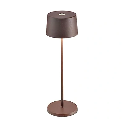 Afbeelding van Zafferano Olivia Pro Aluminium Dimbare LED Tafellamp, Contact Laadbasis, IP65 Bescherming, Binnen/buiten gebruik, H35,5cm, EU Stekker Corten [Energieklasse A+++]