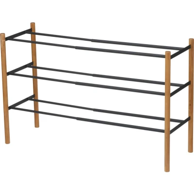 Afbeelding van Yamazaki Schoenenrek Plain Uitschuifbaar 3 Lagen Zwart Naturel Hout 41x25x45,5cm