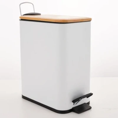 Afbeelding van Spirella Pedaalemmer, staal en bamboe, ERIK, 5 l, mat wit