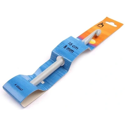 Afbeelding van Pony classic haaknaald kunststof grijs nr. 8 15 cm light licht plastic naald met gladde finish haken