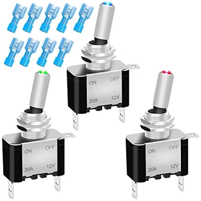 Afbeelding van Gebildet 3 stuks 20A 12V 24VDC pins SPST AAN/UIT Tuimelschakelaar LED Verlicht (Rood, Groen, Blauw), Gebruikt voor Auto Vrachtwagen Boot + 9 Terminal