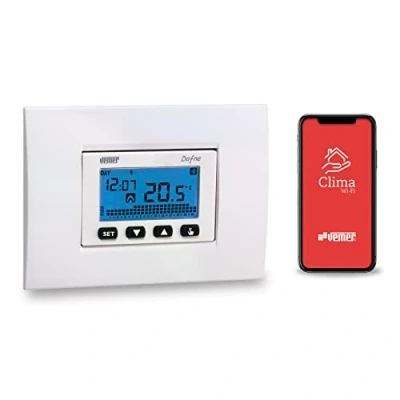 Afbeelding van VEMER Ve792200 Dafne Wifi thermostaat, 230 V, besturing met smartphone via app, beschikbaar op iOS en Android, compatibel Alexa Google Home, wit grijs
