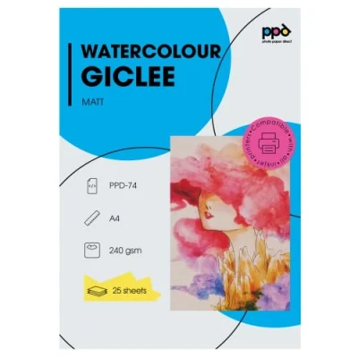 Afbeelding van PPD A4 x 25 vel PREMIUM Inkjet 240g Fine Art Aquarelpapier natuurlijk wit, mat, zacht met een lichte structuur, zuurvrij en archiveerbaar 74