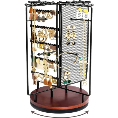 Afbeelding van sieradenstandaard, draaibare sieradenhouder, sieradenstandaard voor oorbellen, oorstekers, kettingen, ringen, armbanden, kettinghouder, zwart