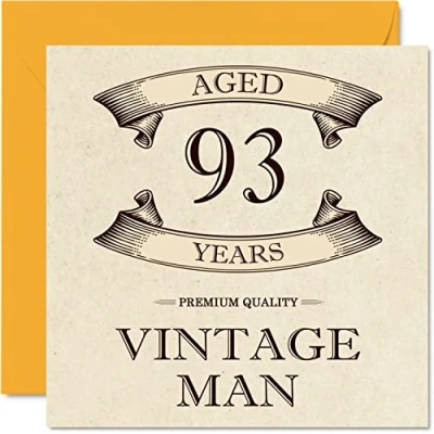 Afbeelding van Vintage 93e verjaardagskaarten voor mannen leeftijd 93 jaar leuke verjaardagskaart opa vader echtgenoot oom broer opa, 145 mm x wenskaarten,