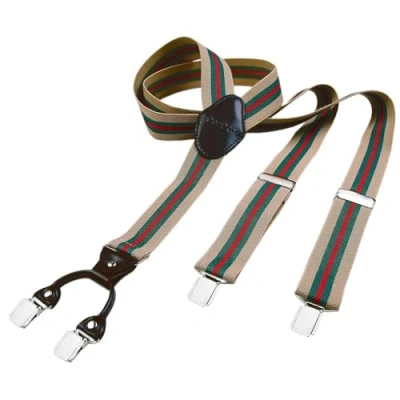 Afbeelding van DonDon herenbretels 3,5 cm breed 4 clips van bruin leer in Y vorm elastisch en verstelbaar Zwart wit