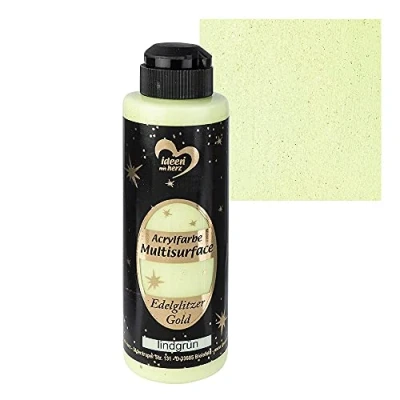 Afbeelding van Ideen mit Herz Acrylverf Multisurface Edelglitter, universele verf op waterbasis, met edel glinsterende gouden glitter, 180 ml (lindegroen)