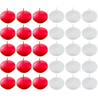 Afbeelding van YANGWEN drijvende kaarsen, 30 stuks, premium warme theelichtjes, witte was, voor bruiloft, zwembad, spa, badkuip, diner, kerstdecoratie, rood, wit, stuks