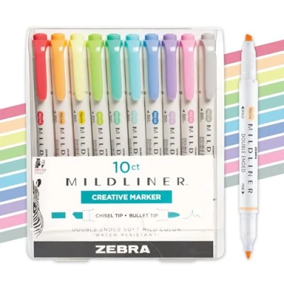 Afbeelding van Zebra Mildliner brush Set Creative marker Twinmarker Tekstmarker Brede + punt 10 stuks