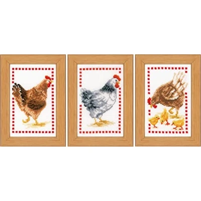 Afbeelding van Miniatuur Kippen Aida telpakket set van 3 Vervaco