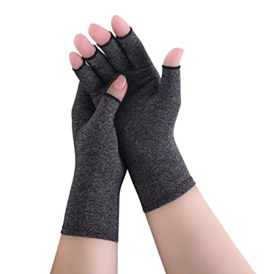 Afbeelding van Arthrose handschoenen vingerloze artritis compressie voor vrouwen en mannen, pijnverlichting warmte (grijs 1 paar, S)