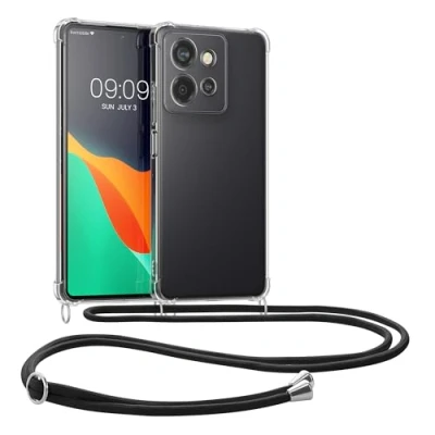 Afbeelding van kwmobile telefoonhoesje geschikt voor Motorola Edge 50 Neo / ThinkPhone 25 Hoesje met telefoonkoord Back cover in zwart transparant