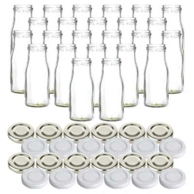 Afbeelding van gouveo Set van 24 glazen flessen voor sap met schroefdop in zilver en wit sapfles 150 ml lege sap, smoothies, limonade (SF150SW)